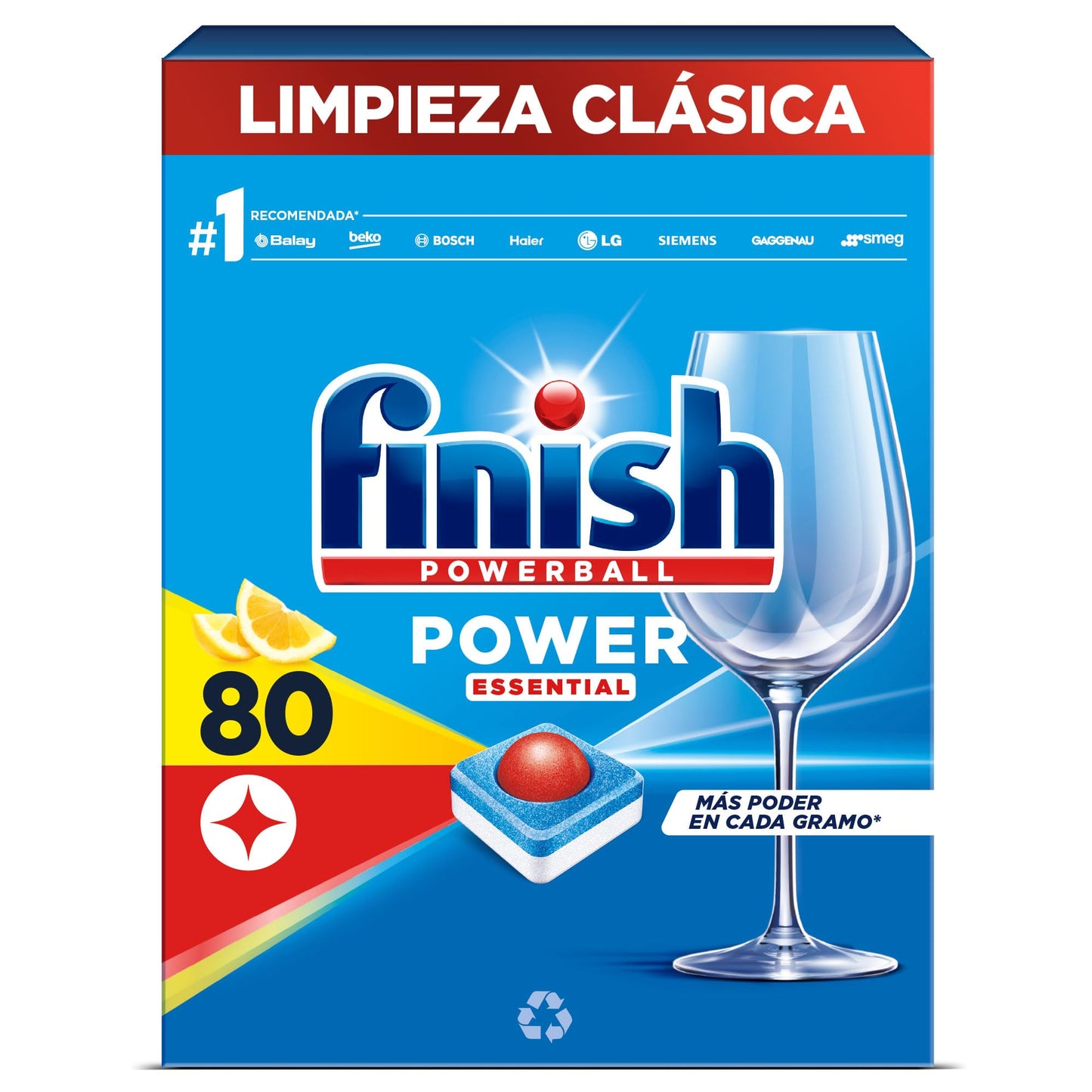 Finish Powerball Power Essential Pastillas para el Lavavajillas, aroma Limón, 80 Pastillas