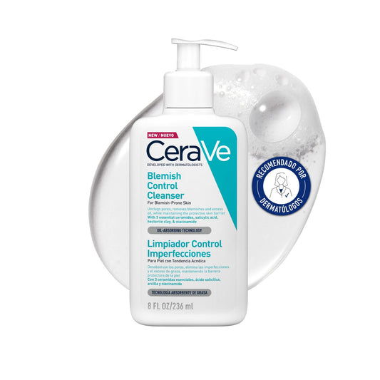 CeraVe Gel Limpiador Control Imperfecciones, Para Piel con Tendencia Acneica y Grasa, Reduce el Acné, los Puntos Negros y Mejora los Poros, Tratamiento en Gel con Ácido Salicílico, 236ml