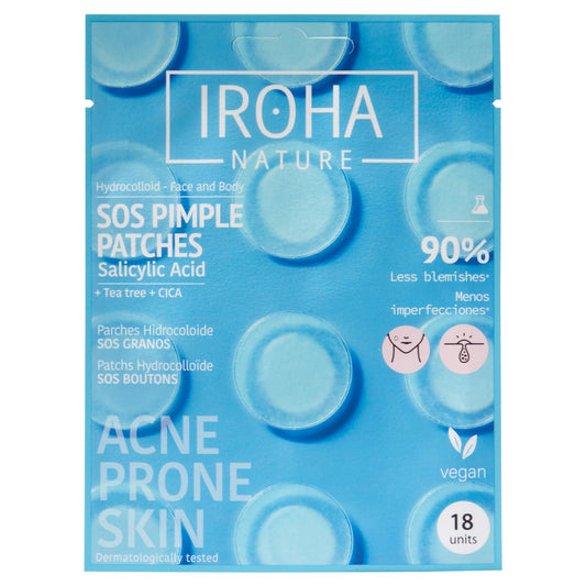 Iroha Nature - Parches para Granos con Ácido Salicílico, Árbol de Té y Centella Asiática, reduce los granos en 8h. Parches para acné (18 unidades).