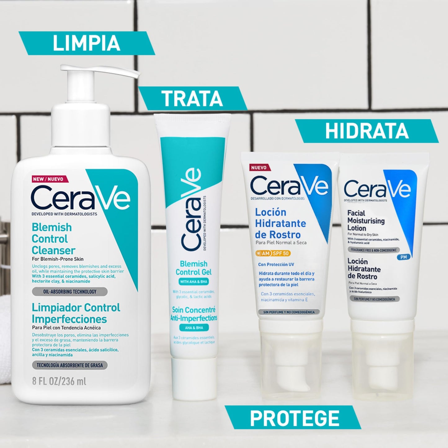 CeraVe Gel Limpiador Control Imperfecciones, Para Piel con Tendencia Acneica y Grasa, Reduce el Acné, los Puntos Negros y Mejora los Poros, Tratamiento en Gel con Ácido Salicílico, 236ml