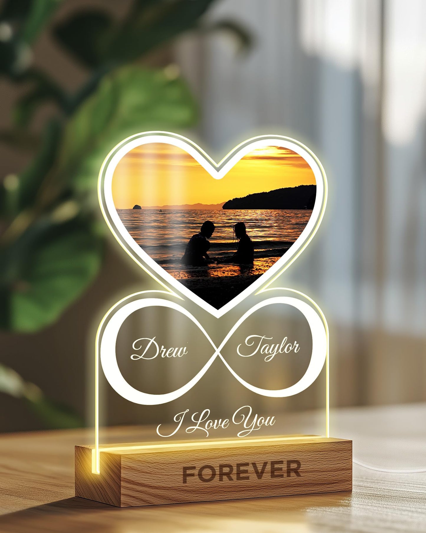 Panorama Lámpara Personalizada - Corazón e Infinito Dos - 15x22 cm - Iluminación LED Nocturna ideal para la Mesita Noche - Regalos Originales para Hombre, Mujer, Parejas en San Valentín o Aniversario