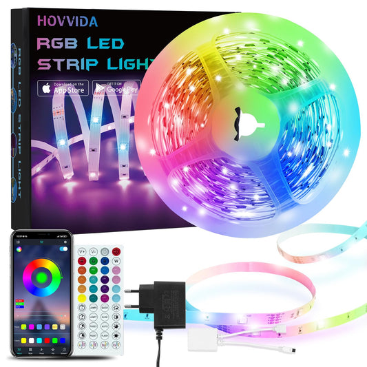 HOVVIDA Tira LED 5M, 30 LED/Metro, 24V RGB Luces LED, 150 LED, APP y Mando a distancia, Modo de Música, LED para Habitación, Sala, Cocina, Dormitorio, Bar, Fiesta