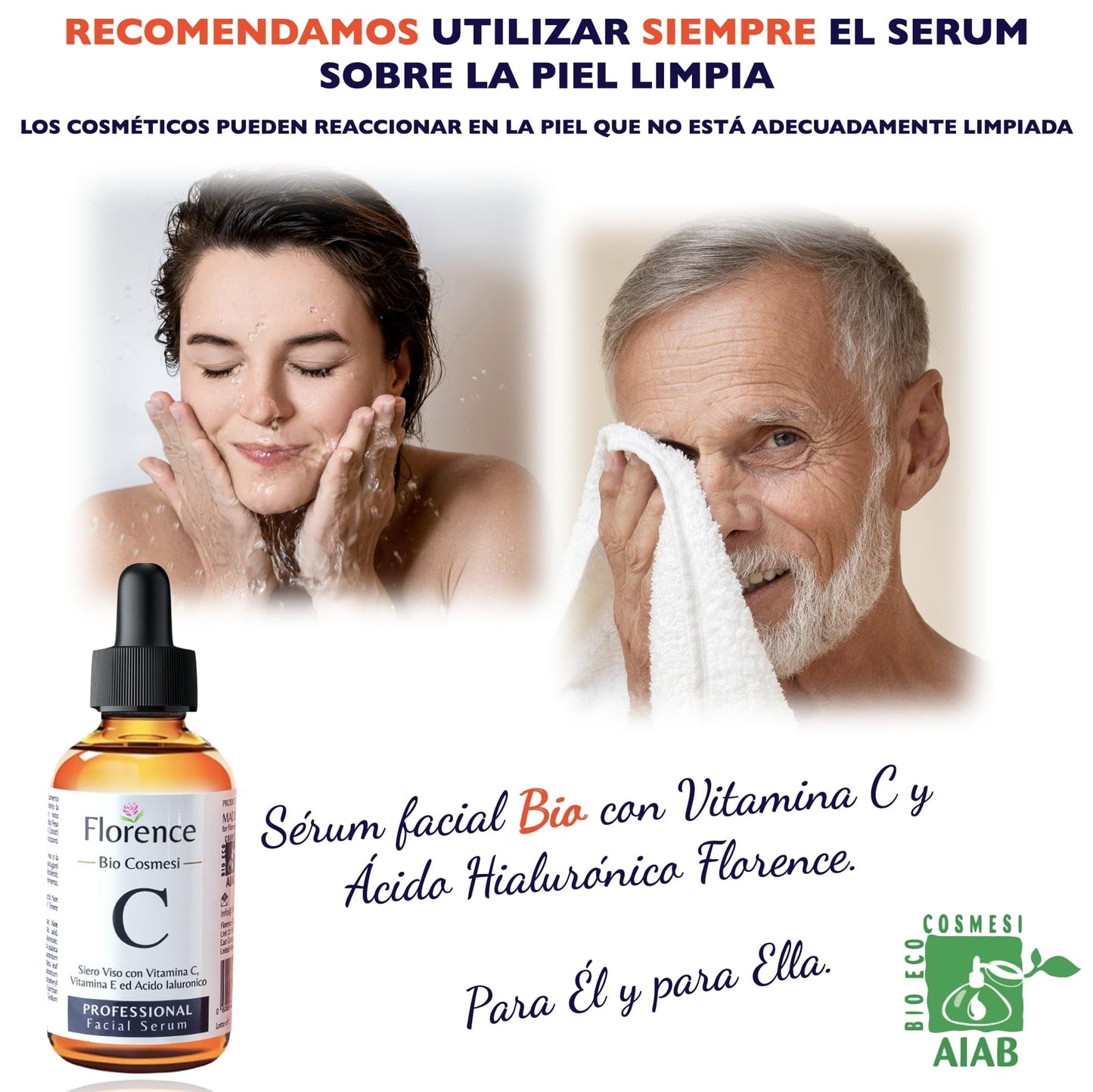 60ml. Bio Sérum Facial con Vitamina C, E y Ácido Hyalurónico. Suero Hidratante, Antiarrugas y Antimanchas para la Cara. Vegano/Organic. Crema Antiedad para Contorno de Ojos y Dermaroller